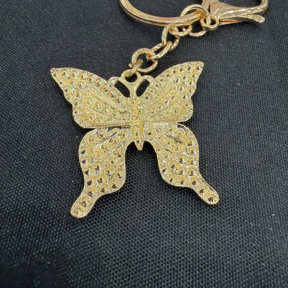 Butterfly Bows Rhinestone Key Chain Ring Charms Bling Silver Gold Butterflies